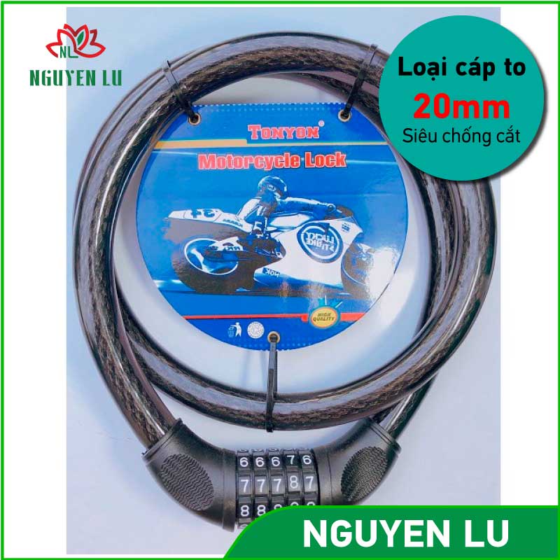 Khoá dây xe đạp TONYON - Dòng cáp to 20mm - Siêu chống cắt - Hàng chính hãng