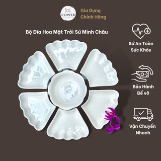 Bộ bát đĩa hoa mặt trời 7 chi tiết trắng trơn,hàng loại 1 dày dặn, set bát đĩa thắp hương cúng gia tiên sứ Minh Châu