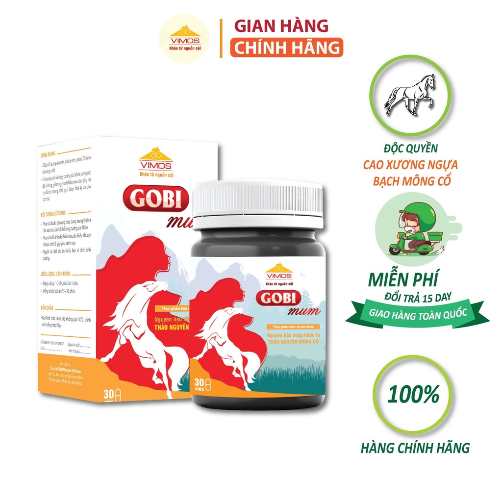 Viên uống VIMOS Gobi Mum cho bà bầu giúp bồi bổ sức khỏe bổ sung sắt, canxi, acid amin, DHA, khoáng chất ,... - 30 viên