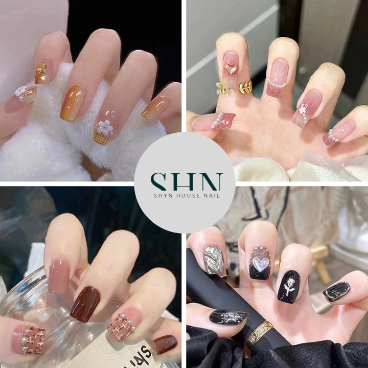 Móng tay giả đính đá,Set 24 móng tay giả đính nơ, hoa, Bộ 24 móng giả đẹp, Nail giả đẹp, Móng tay đẹp