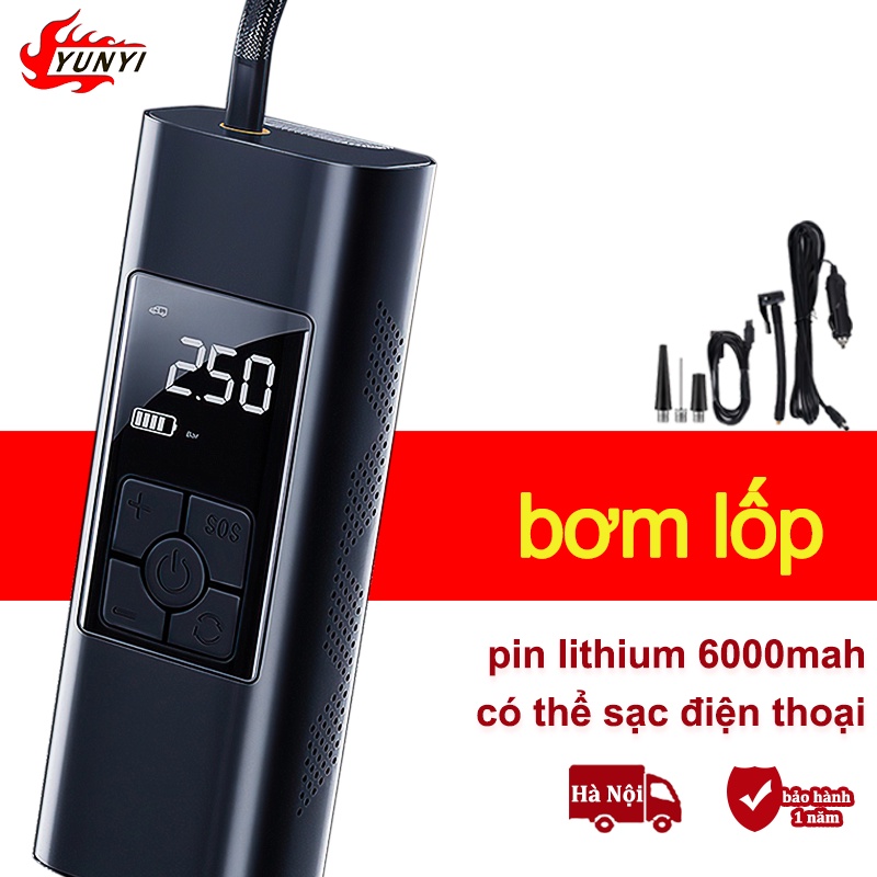 bơm lốp ô tô mini 12v không dây – bơm điện ô tô Tự Ngắt kiêm sạc dự phòng , màn hình led hiển thị đồng hồ đo áp suất