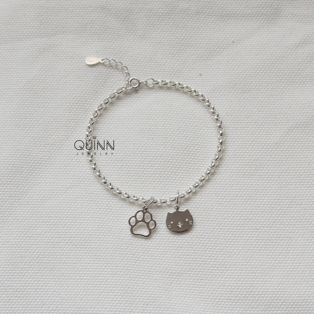Lắc tay xích tròn mảnh , Lắc tay bạc nữ đơn giản, Vòng tay bạc dây xích Quinn Jewelry