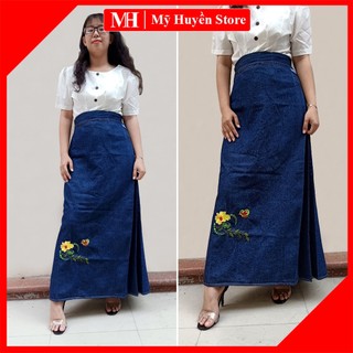 Váy Chống Nắng Jean Cao Cấp Vải Dày Có Túi Và Nút Bấm Thêu Hoa Mỹ Huyền Store