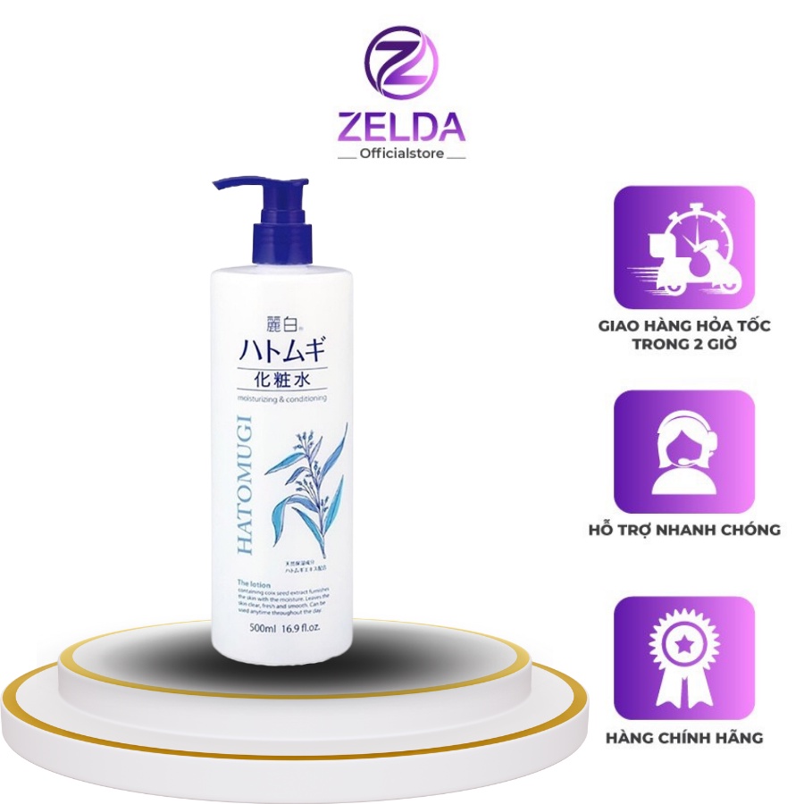 Nước Hoa Hồng Cấp Ẩm, Làm Mềm Da, Dưỡng Trắng Da Reihaku Hatomugi Moisturing & Conditioning Lotion 500ml Zelda Store