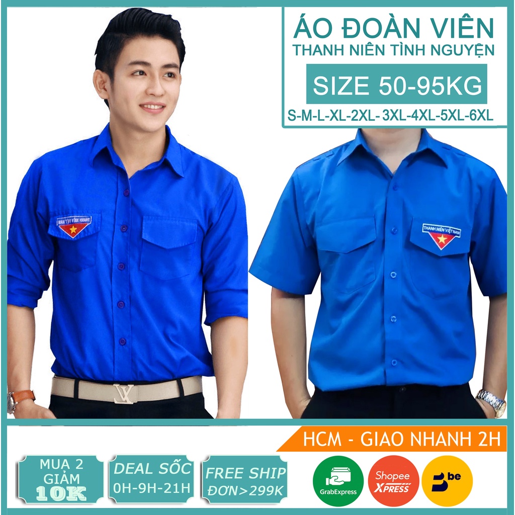 Áo sơ mi đoàn thanh niên tình nguyện cho nam tay dài tay ngắn cao cấp 50-95kg