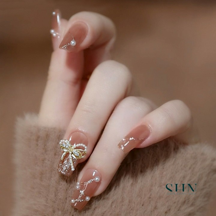 Móng tay giả đính đá, đính nơ kèm keo, Nail Box, Nail XInh, Nail giả đẹp, Móng tay cô dâu, móng tay đẹp