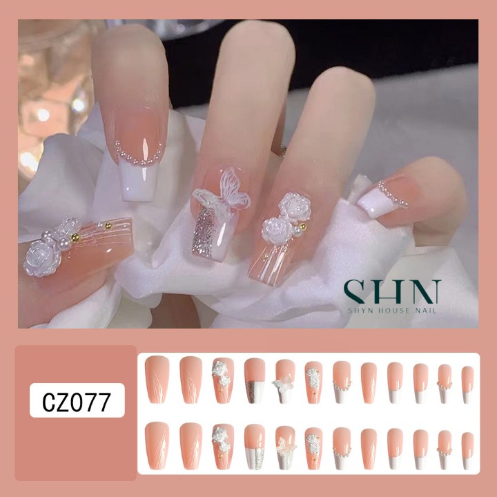 Móng tay giả đính đá, đính nơ kèm keo, Nail Box, Nail XInh, Nail giả đẹp, Móng tay cô dâu, móng tay đẹp
