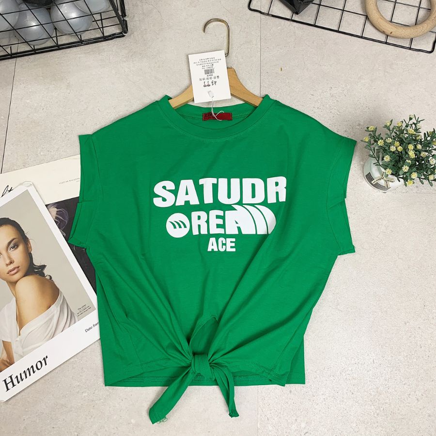 Áo Croptop nữ buộc vạt, áo nhảy rumba dây buộc chất cotton mát thấm hút mồ hôi in chữ Statudr