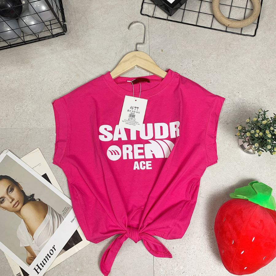 Áo Croptop nữ buộc vạt, áo nhảy rumba dây buộc chất cotton mát thấm hút mồ hôi in chữ Statudr