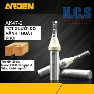 ARDEN AK47-2 - Mũi dao phay gỗ CNC 6.0-8.0mm, 3 lưỡi thẳng có rãnh, khứa TCT
