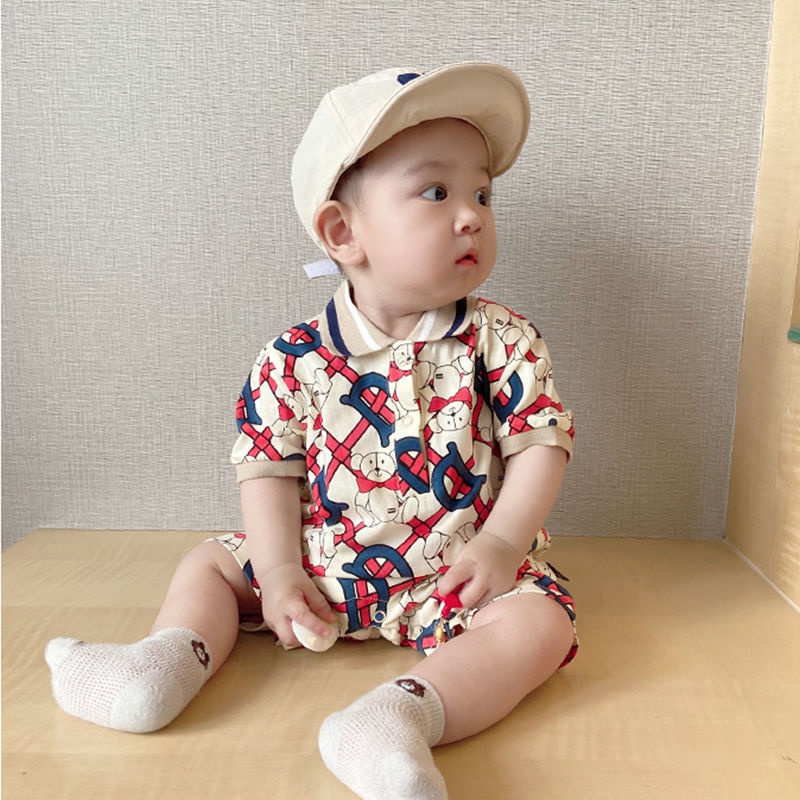 Áo Liền Quần Polo Tay Ngắn Bằng Vải Cotton Trơn Phong Cách Hàn Quốc Thời Trang Mùa Hè Hàng Mới Dành Cho Bé Trai 0-18 Tháng Tuổi