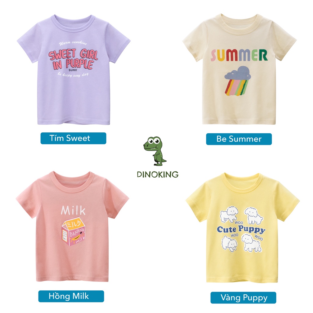 Áo thun cho bé gái DINOKING Áo phông trẻ em cộc tay mùa hè chất cotton 100% mềm mịn thoáng mát cho bé 2 - 8 tuổi AT15