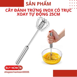 Cây Đánh Trứng Inox Có Trục Xoay Tự Động Thông Minh Nhỏ Gọn 25cm