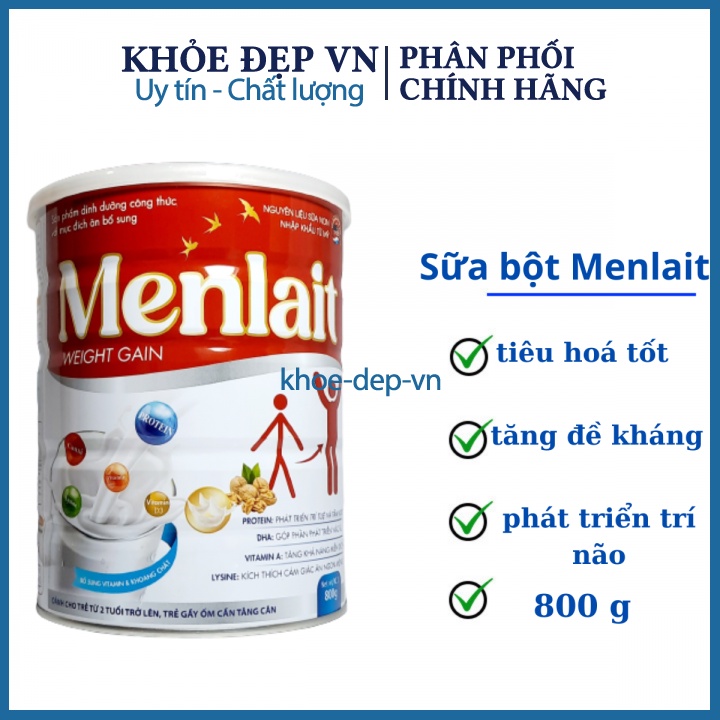 Sữa bột hỗ trợ tang cân Menlait cho trẻ từ 2 tuổi trở lên Lon 800g