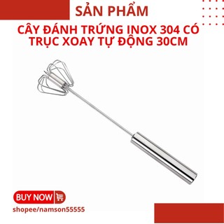 Cây đánh trứng inox 304 cao cấp trục lò xo trợ lực tự xoay thông minh kích thước 30cm x7cm