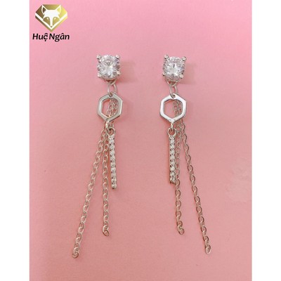 Bông tai bạc Ý 925 Huệ Ngân - Khuyên nụ đá cá tính dáng dài RYE141092