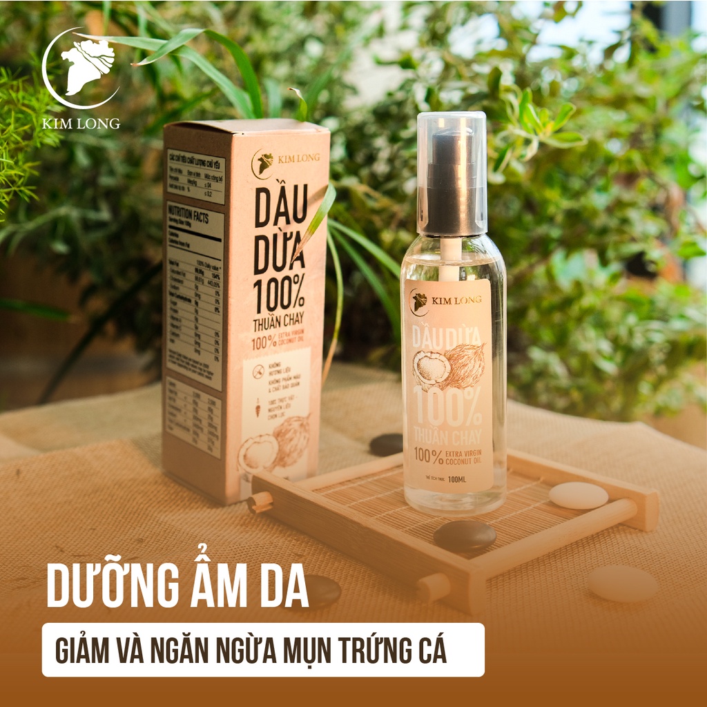 500ml - Dầu Dừa Kim Long nguyên chất 100% - Thuần chay - Hỗ trợ dưỡng da, dưỡng tóc, dưỡng môi, ngừa rạn da