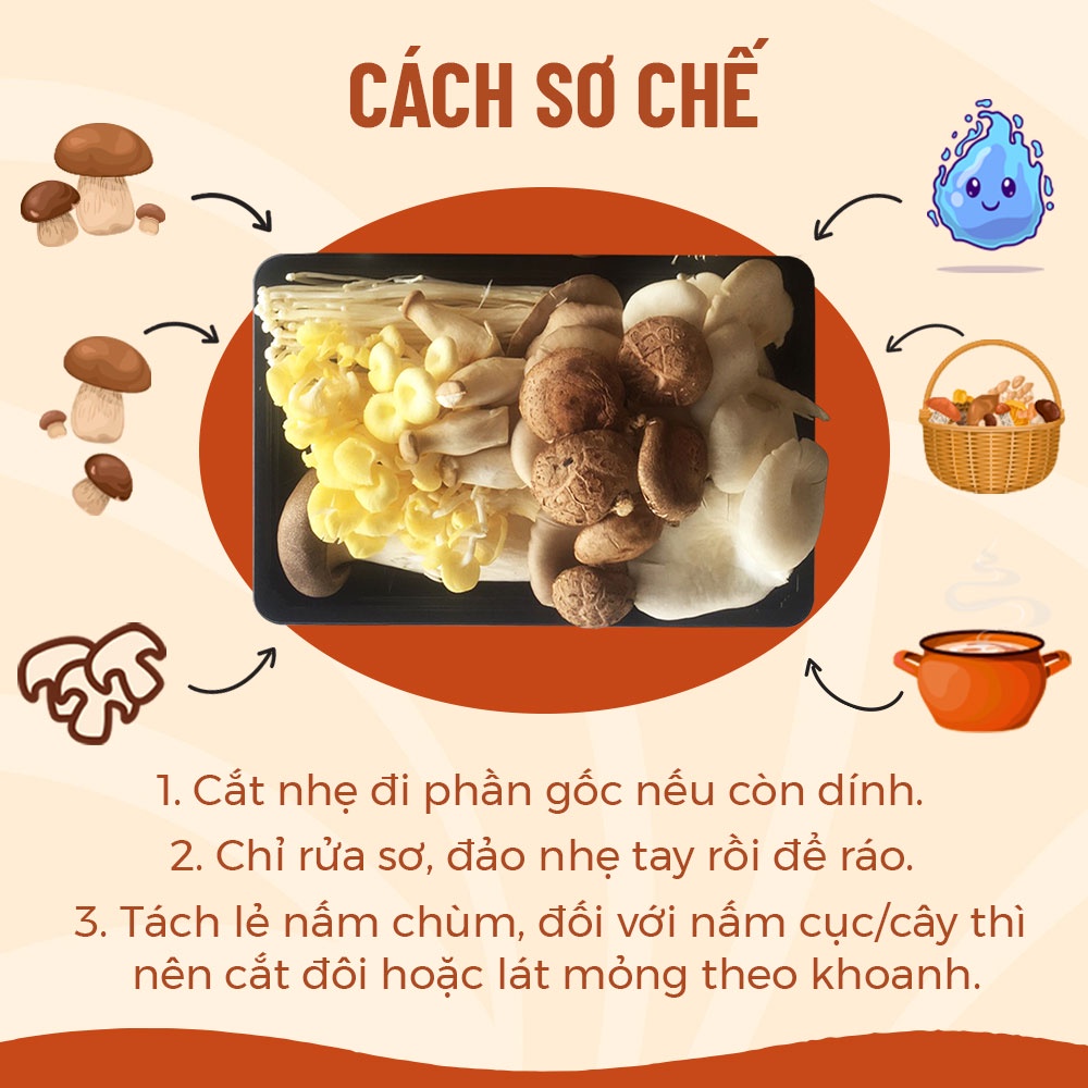 [HCM] Combo Nấm Lẩu Happy Khay 200gr Với 5 Loại Nấm Tươi Nhúng Lẩu Tiết Kiệm Tiện Lợi - Nông Trại Nấm Xanh