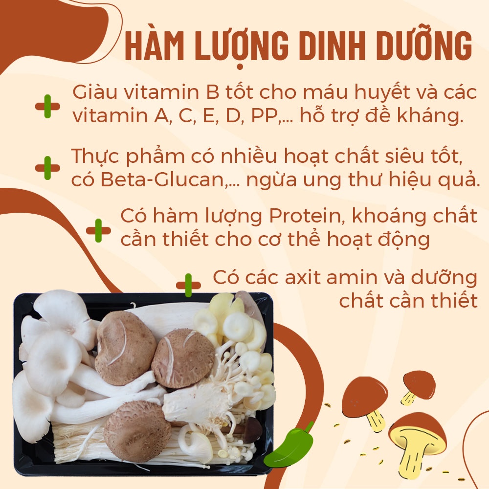 [HCM] Combo Nấm Lẩu Happy Khay 200gr Với 5 Loại Nấm Tươi Nhúng Lẩu Tiết Kiệm Tiện Lợi - Nông Trại Nấm Xanh