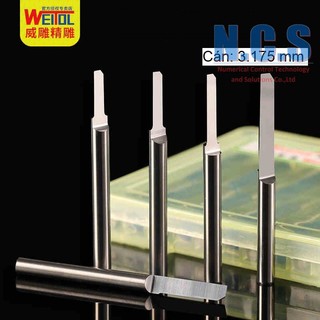 Weitol - Hộp 10 dao cắt CNC 1 lưỡi đáy phẳng 2A thân 3.175, cắt mica, tấm Alu-Composite