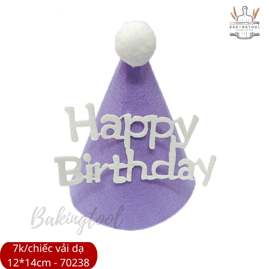 SP070238 - Mũ sinh nhật vải cho bé màu TÍM BÔNG TRẮNG (12*14cm) 1 chiếc