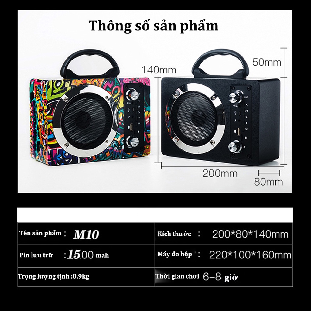 Loa Bluetooth Bass Cực Mạnh Loa Bluetooth Không Dây M10，Họa Tiết Graffiti Có Thẻ Nhớ SD Di Động Ngoài Trời