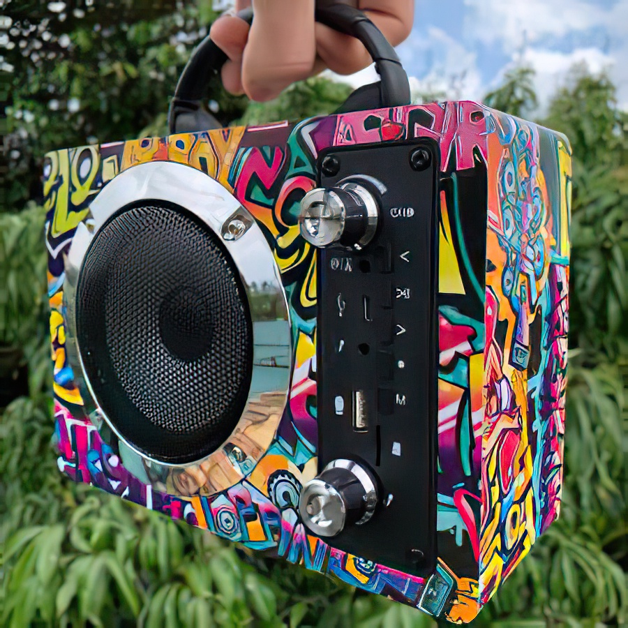Loa Bluetooth Bass Cực Mạnh Loa Bluetooth Không Dây M10，Họa Tiết Graffiti Có Thẻ Nhớ SD Di Động Ngoài Trời