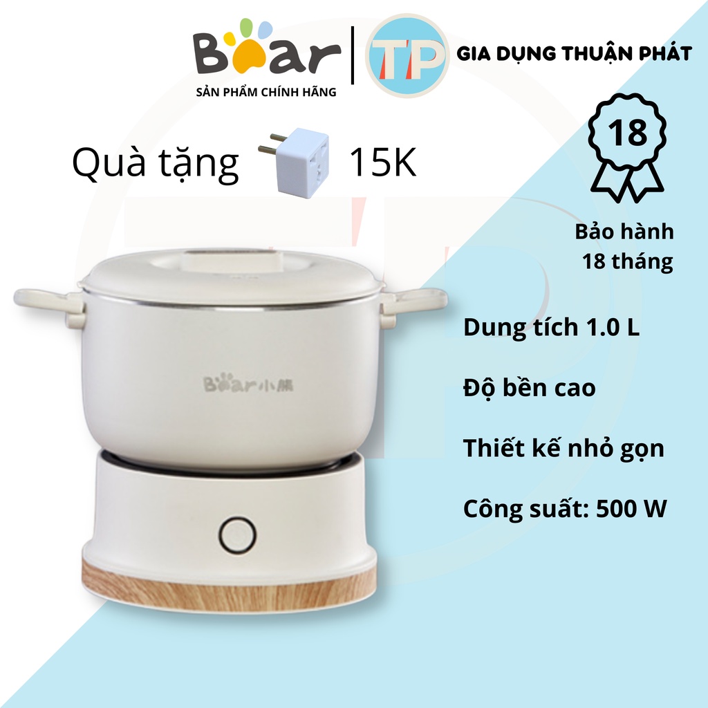 Nồi điện đa năng Bear DRG-C10D1, dung tích 1L, dùng để nấu lẩu,chiên, xào, luộc, tiện lợi mang đi du lịch