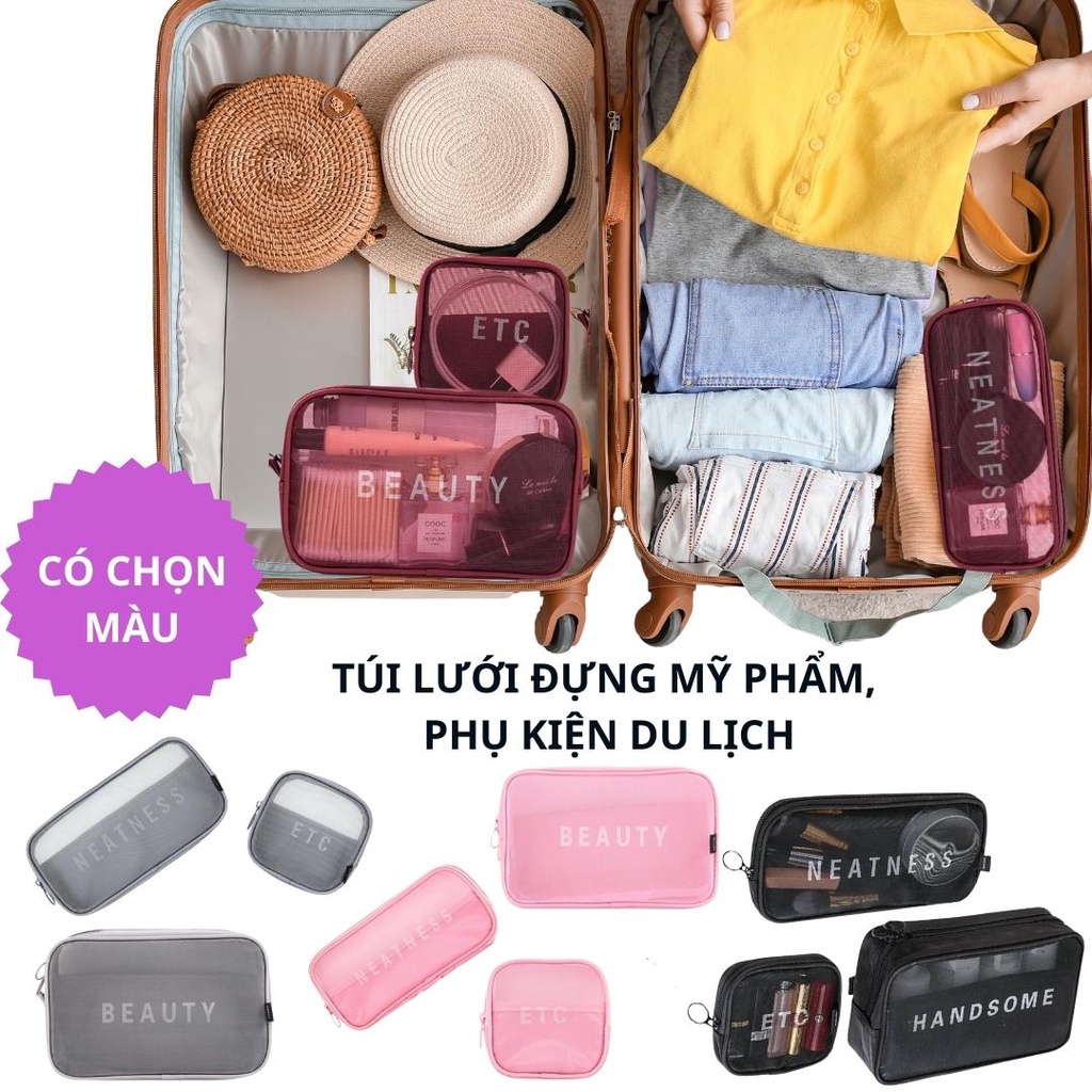 Túi Lưới Đựng Mỹ Phẩm, Đồ Dùng Cá Nhân Du Lịch Nhỏ Gọn Tiện Lợi
