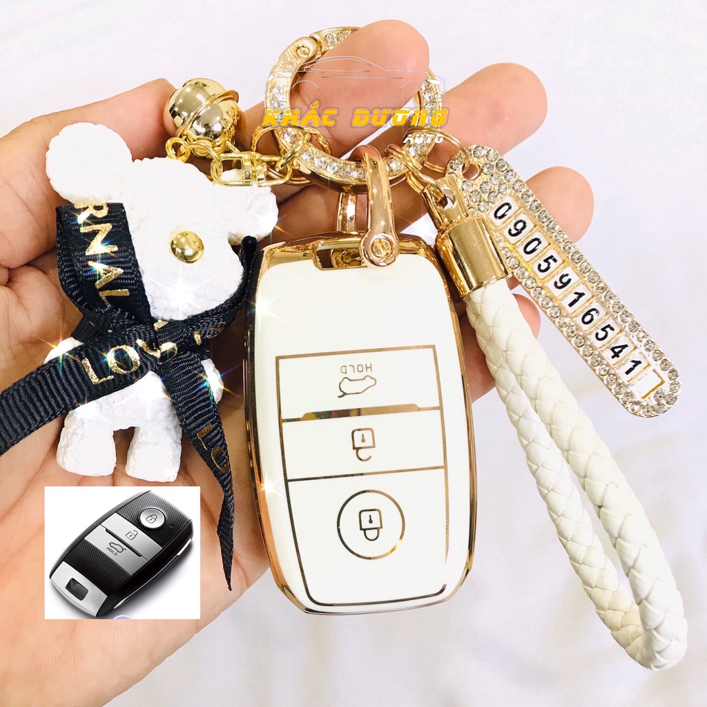 Ốp chìa khoá Kia Sonet Morning Seltos K3 Carens Cerato Soluto TPU đính đá nhân tạo sang trọng