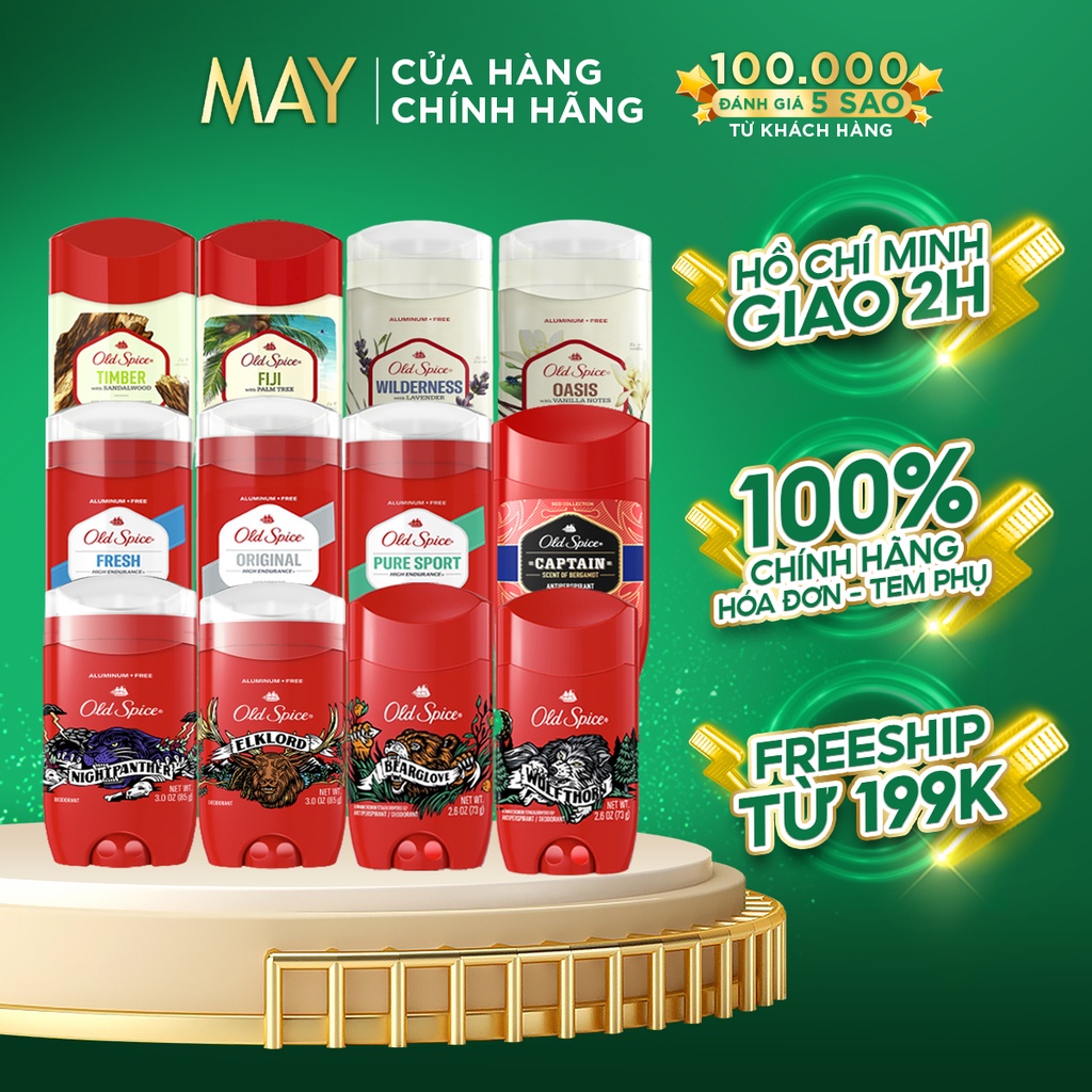 Lăn Sáp Khử Mùi Old Spice Bearglove, Wolfthorn,  Timber, Fiji, PureSport, Fresh, Original Chính Hãng