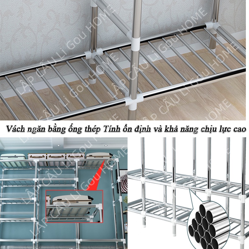 Tủ quần áo LiGuo cho bé tủ treo quần áo tủ vải đựng quần áo ráp tiện dụng khung thép chắc chắn