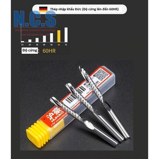 Huhao, Kapu - Mũi dao cắt CNC gỗ, Mica, PVC xoắn 1 lưỡi ( me ) cán 4.00mm, loại thép nhập khẩu