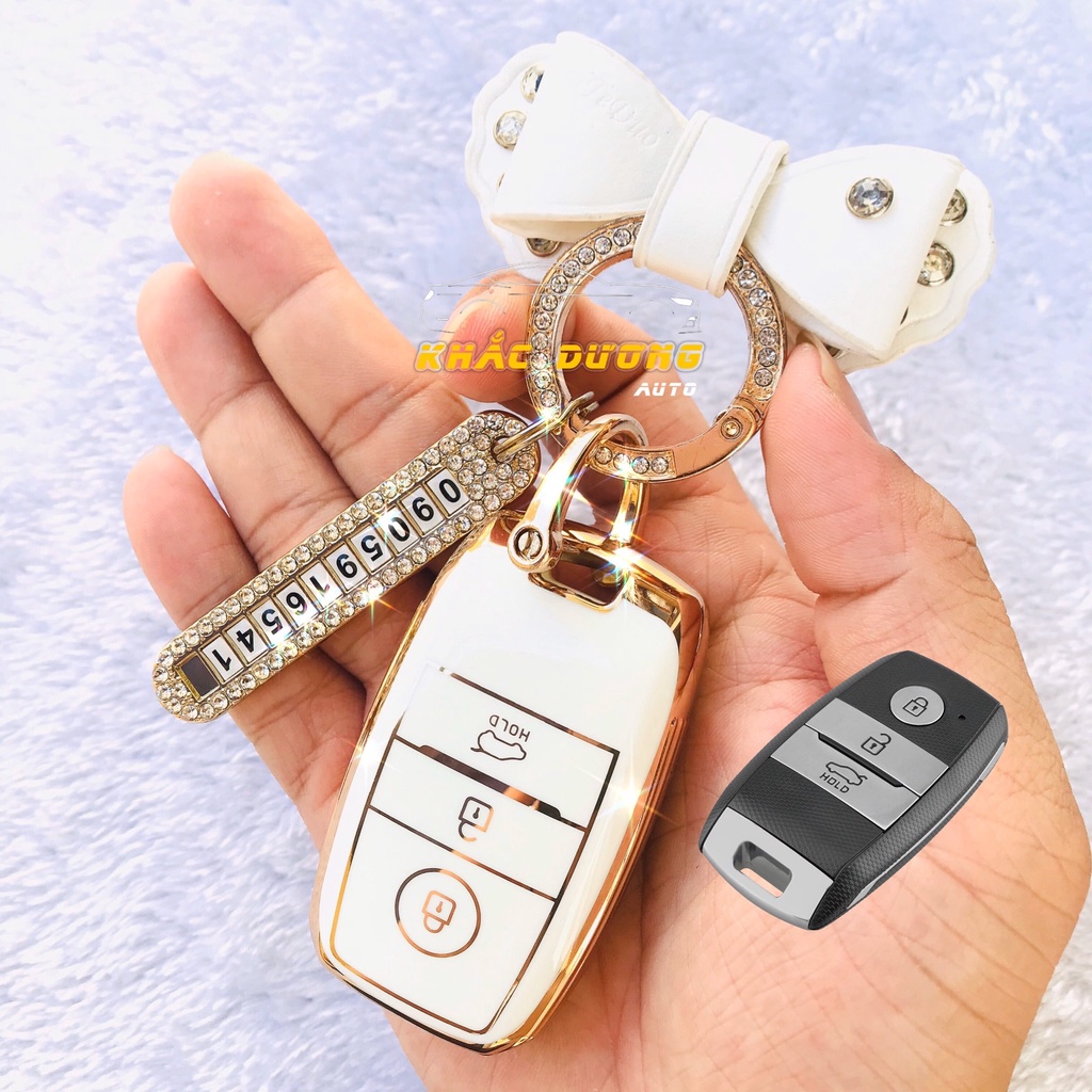 Ốp chìa khoá Kia Sonet Morning Seltos K3 Carens Cerato Soluto TPU đính đá nhân tạo sang trọng