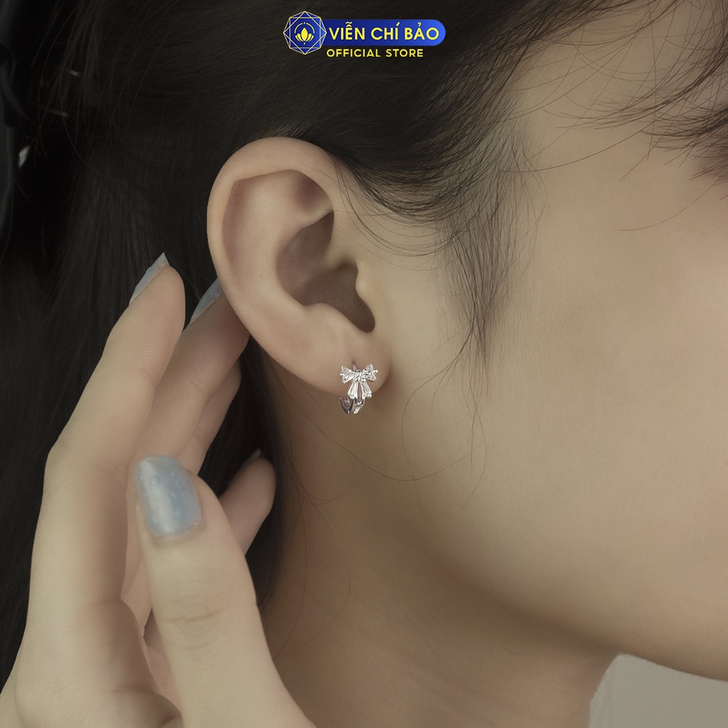 Bông tai bạc nữ Bowtie đá trắng chất liệu 925 thời trang phụ kiện trang sức Viễn Chí Bảo B400431X
