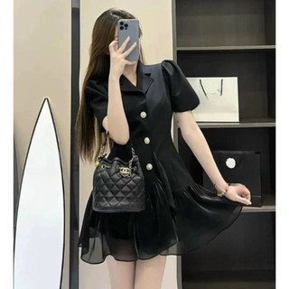 Váy đầm nữ kiểu cổ vest chất liệu cotton lạnh cài nút sang trọng phối lai bèo voan thanh lịch cho các nàng T770 - Yado