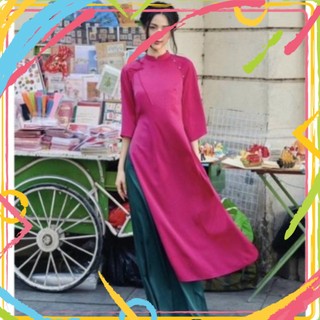 Áo Dài Xuông Dáng Xưa chất liệu tây thi cả bộ kèm quần đính nơ
