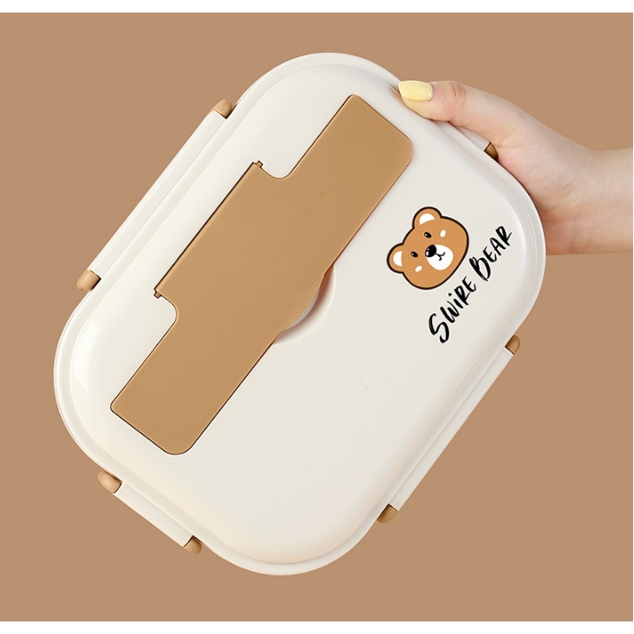 Hộp Đựng Cơm Swire Bear 4 Ngăn Dung Tích 1500ml Tặng Kèm Túi và Bộ Đũa Thìa Bảo Hành 6 Tháng HC08