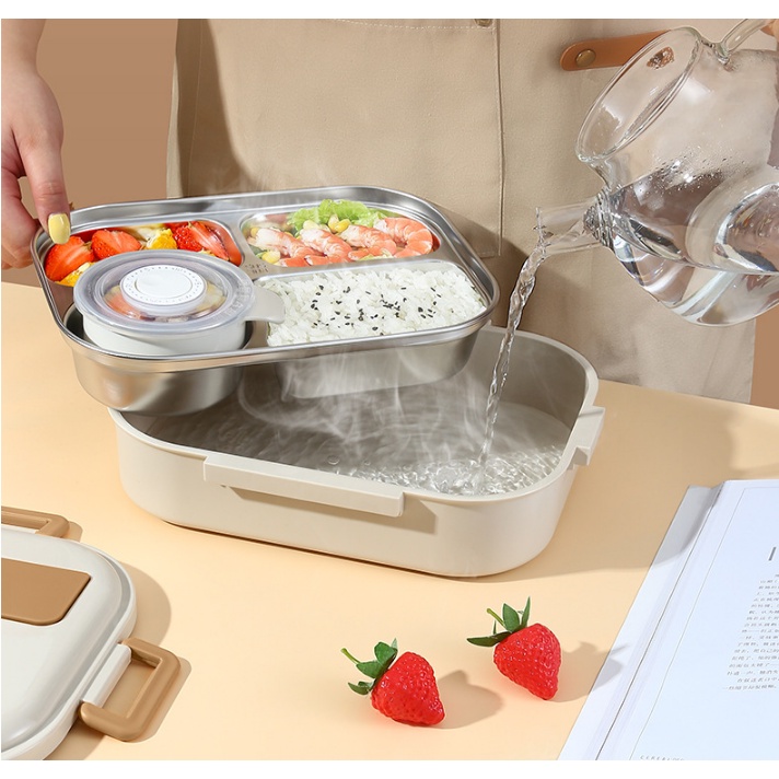 Hộp Đựng Cơm Swire Bear 4 Ngăn Dung Tích 1500ml Tặng Kèm Túi và Bộ Đũa Thìa Bảo Hành 6 Tháng HC08