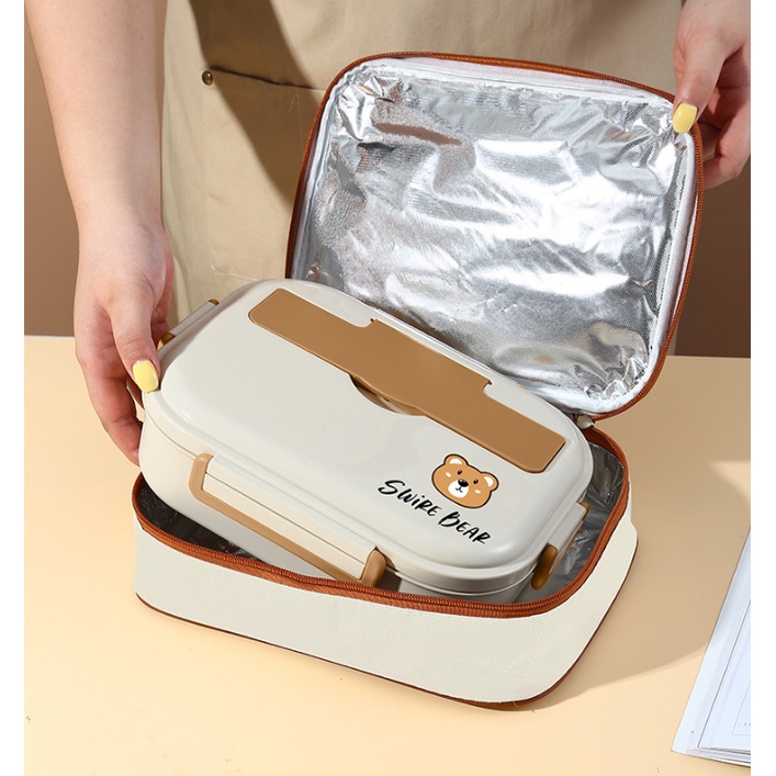 Hộp Đựng Cơm Swire Bear 4 Ngăn Dung Tích 1500ml Tặng Kèm Túi và Bộ Đũa Thìa Bảo Hành 6 Tháng HC08