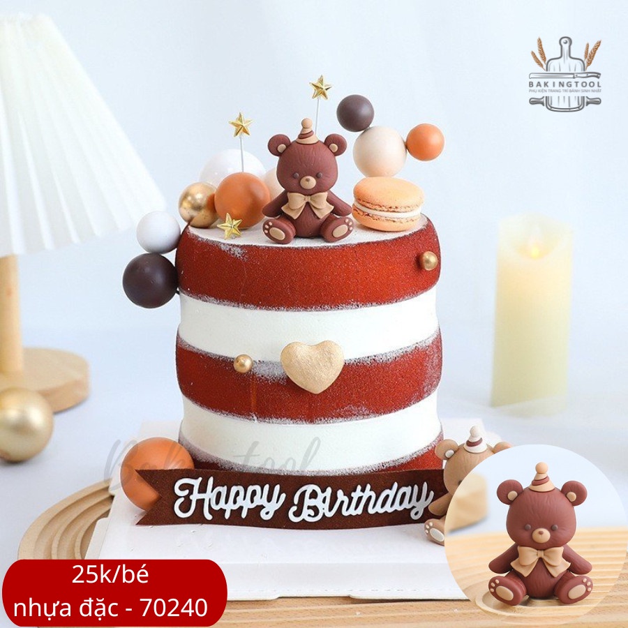 TRANG TRÍ BÁNH MÔ HÌNH BÉ GẤU NÂU NHỰA