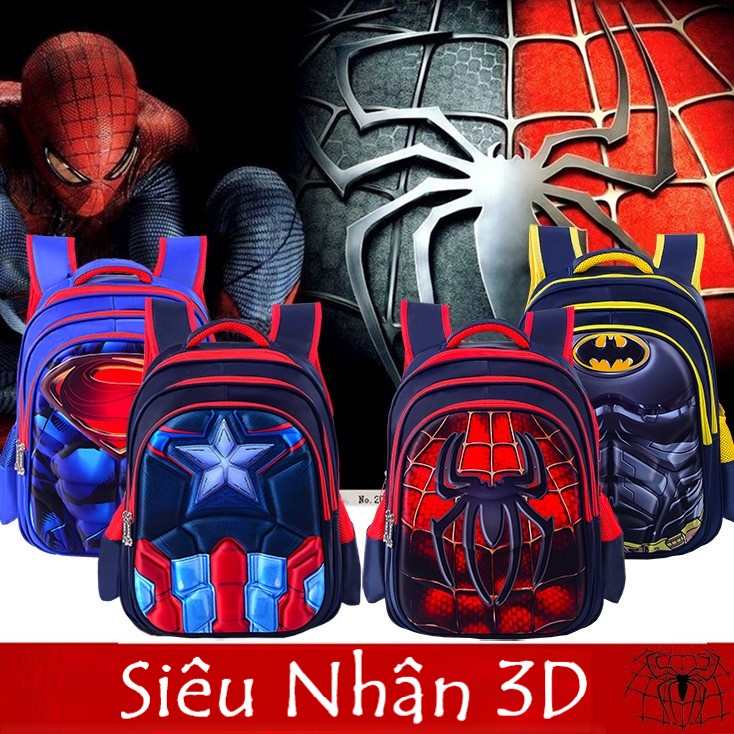Balo Tiểu Học, Balo Siêu Nhân, Người Nhện, Caption, Batman Cho Bé Từ Lớp 1-2-3 Siêu Nhẹ Chống Nước