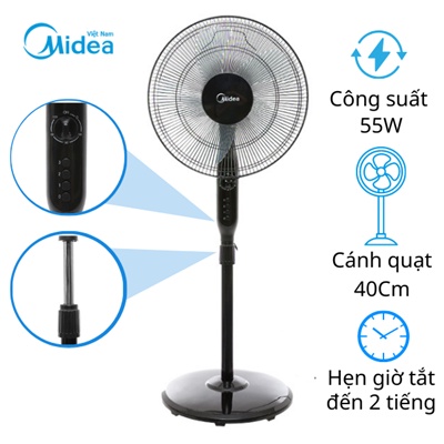 Quạt cây đứng có điều khiển từ xa Midea FS40-15Q quạt điện có 3 tốc độ gió tiết kiệm điện ANKOMI