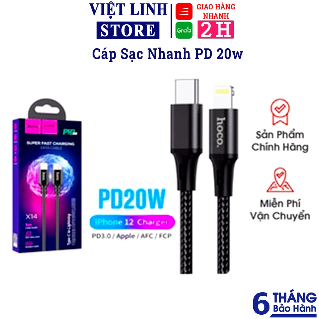 Cáp sạc nhanh PD 20w-Cáp sạc Type C to 1m, dây sạc X14 dây dù, BH 12 tháng