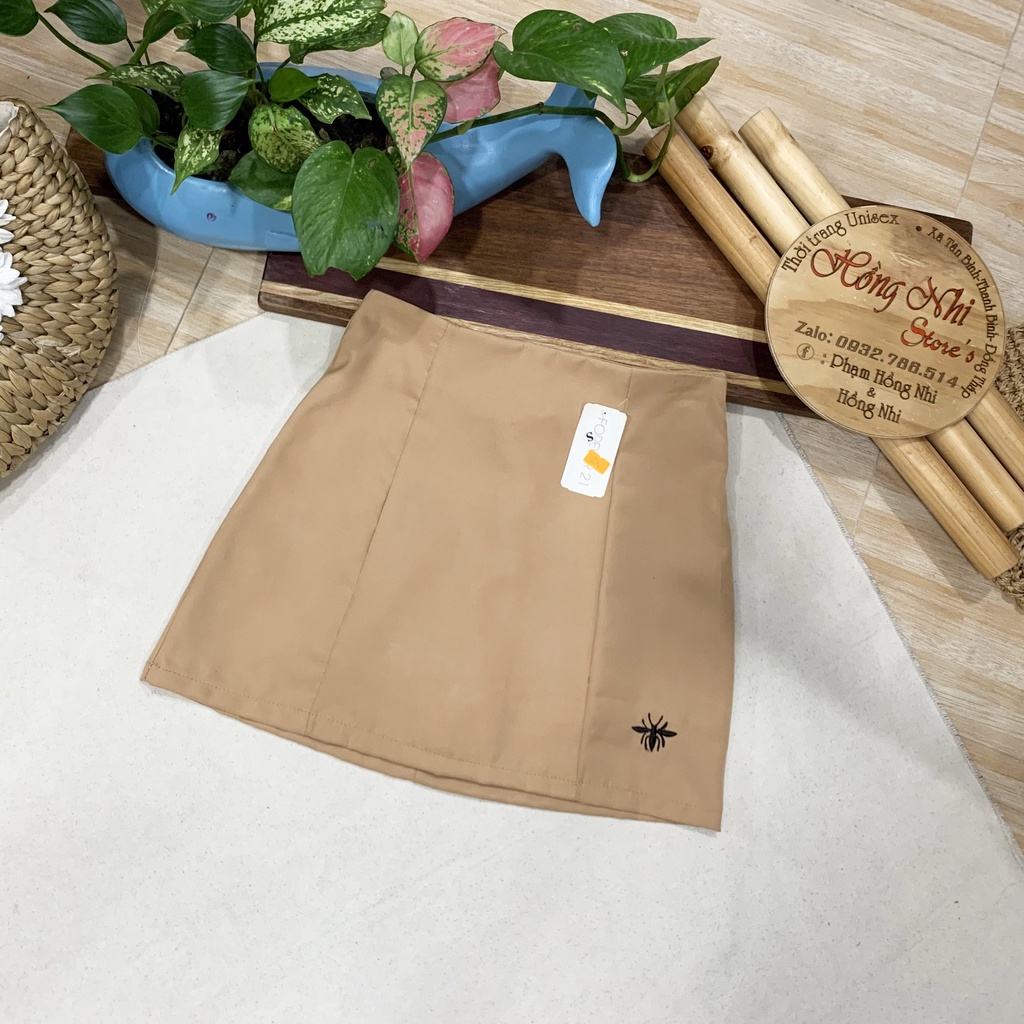 Chân Váy Chữ A Thêu Con Ong Tôn Dáng Cạp Cao Ulzzang - MX