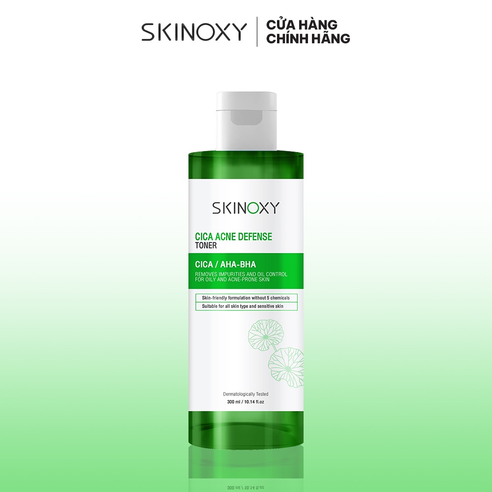 Nước cân bằng và làm dịu da chiết xuất rau má Skinoxy Cica Acne Defense Toner – 300ml