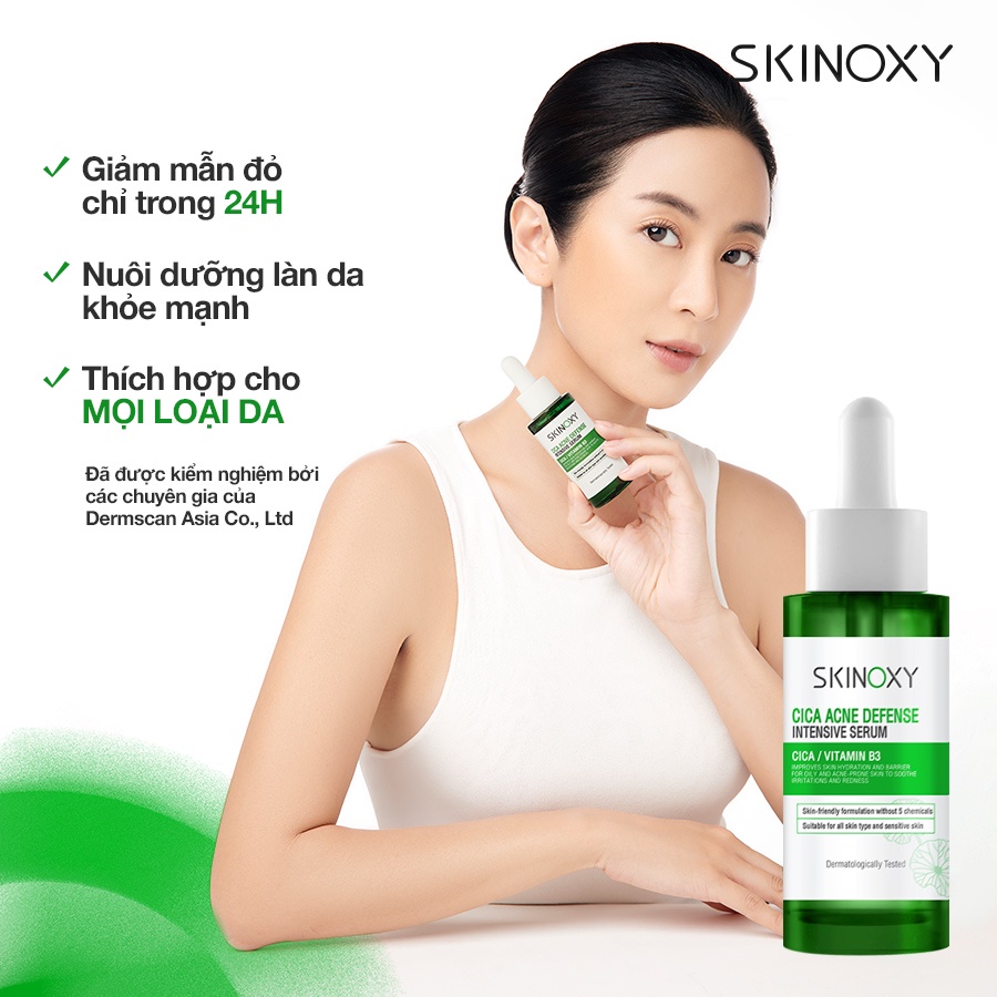 Tinh chất giúp làm dịu da chiết xuất rau má – Vitamin B3 Skinoxy Cica Acne Defense Intensive Serum - 30 ml