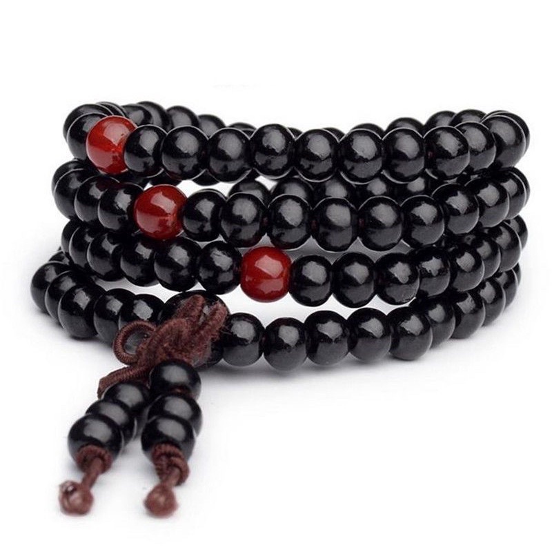 Vòng tay phong thuỷ gỗ Mun đuôi công size 10, 12mm có hồ lô