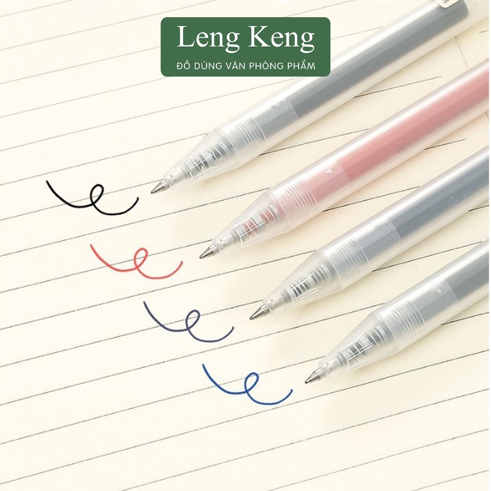 Bút bi bấm LENG KENG mực gel màu đen đỏ xanh ngòi 0.5mm viết trơn ra mực đều dụng cụ văn phòng phẩm