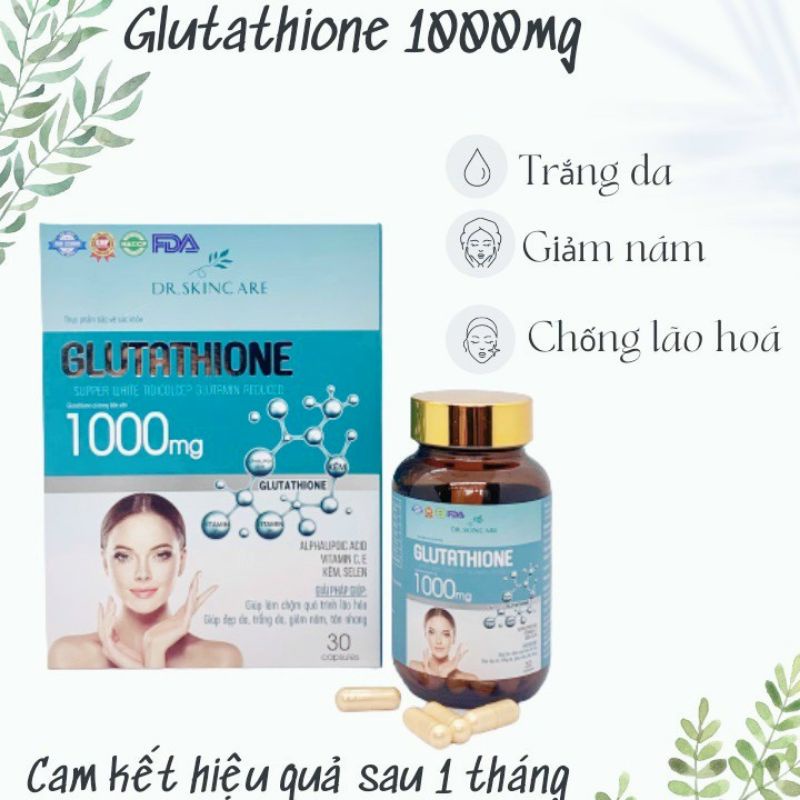 Viên Uống GLUTATHIONE 1000mg Viên uống trắng da giảm nám mờ nhăn chống lão hoá chính hãng